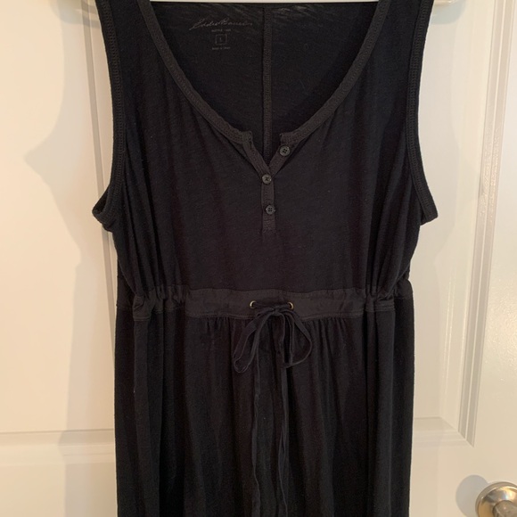 Women’s Large Eddie Bauer 100% Cotton, Black Maxi Dress w/Adjustable Waist Tie - Picture 12 of 15